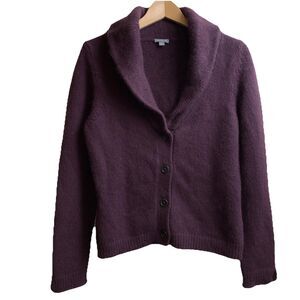 Ann Taylor Cardigan Sweater Angora Rabbit Hair Blend Women Purple Size Large